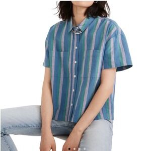 Madewell‎ Linen-Cotton Beachside Shirt Blue Stripe Size Small Retail: $69 EUC